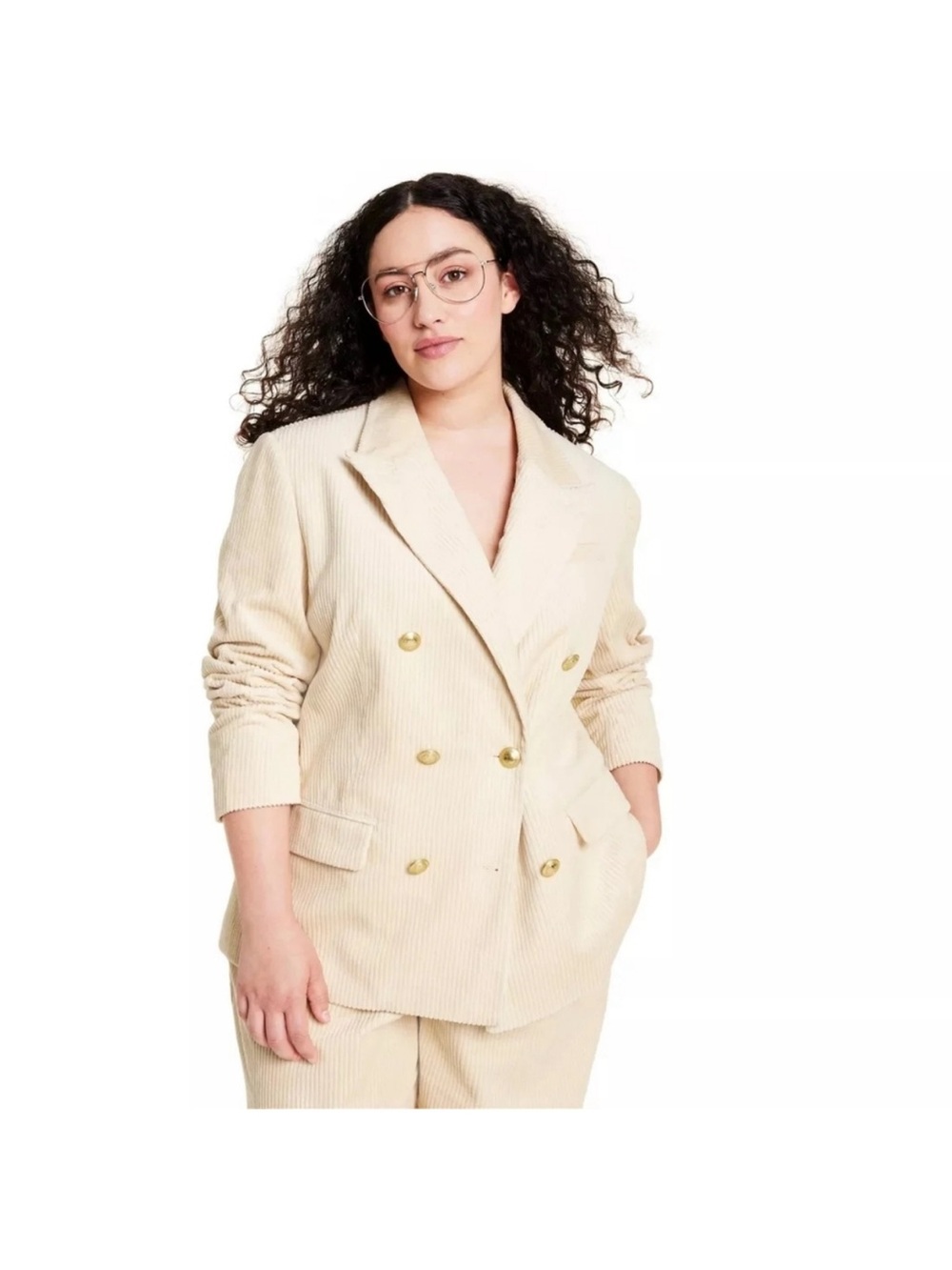 Rowing Blazers for Target Doubke -Breasted Cream Corduroy Blazer Jacket - Women